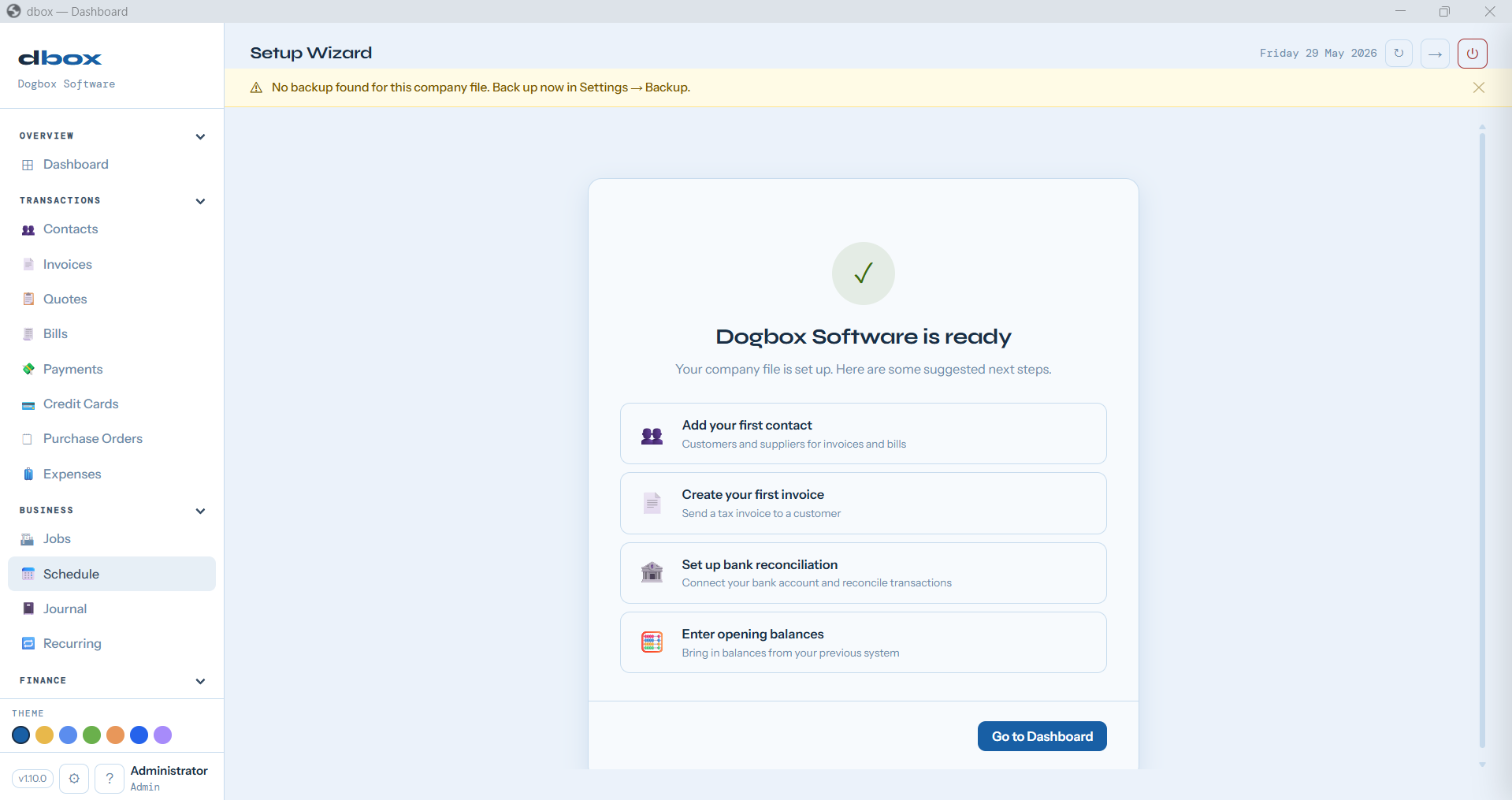 Setup complete — Dogbox is ready with suggested next steps